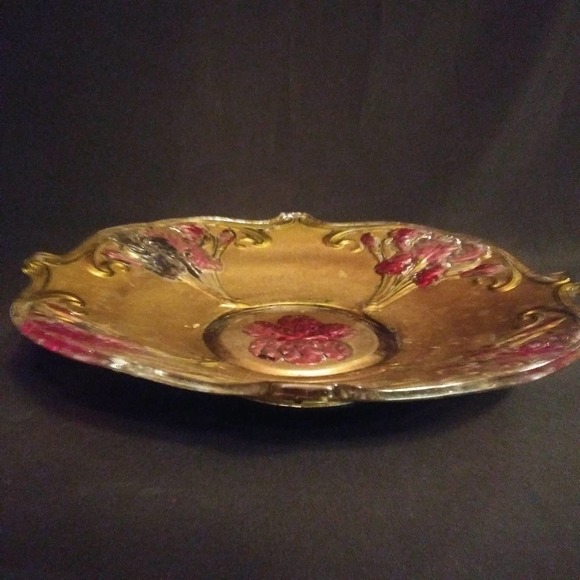 Antique Goofus Glass Iris Square Plate 10 in. - Picture 1 of 9